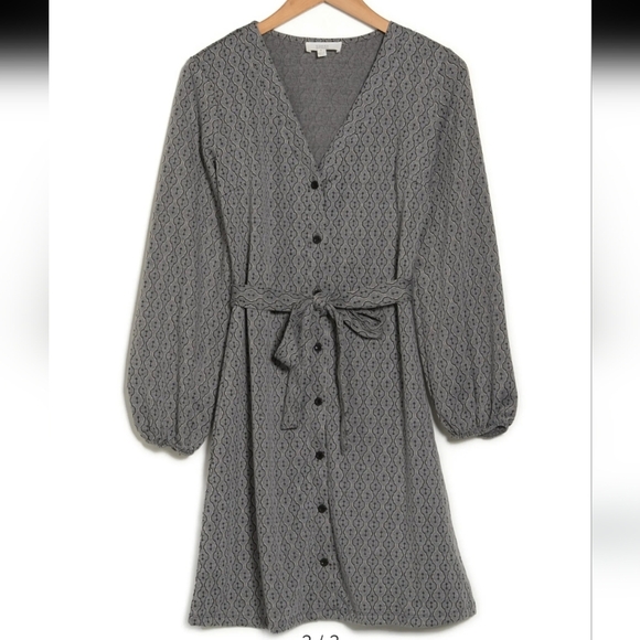 Lucky Brand knit V-neck Button front dress billowy balloon sleeve dress size L - Picture 2 of 12